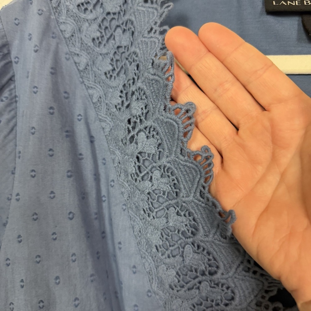 Lane Bryant Peplum Top Blue Crochet Lace Peasant Cottage Bohemian Romantic SZ 18 - Picture 3 of 15